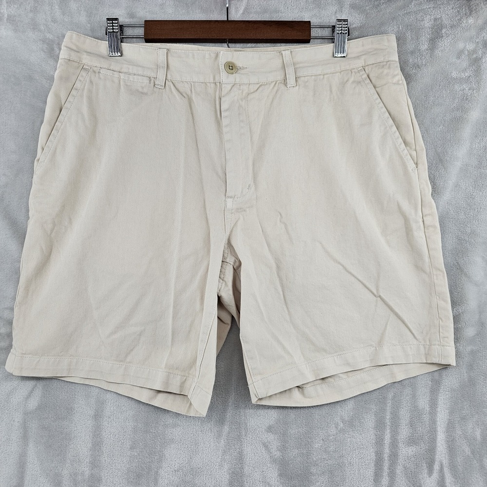 Taylor‎ Stitch Foundation Shorts Mens 35 Cream Color 8" Inseam Flat Front